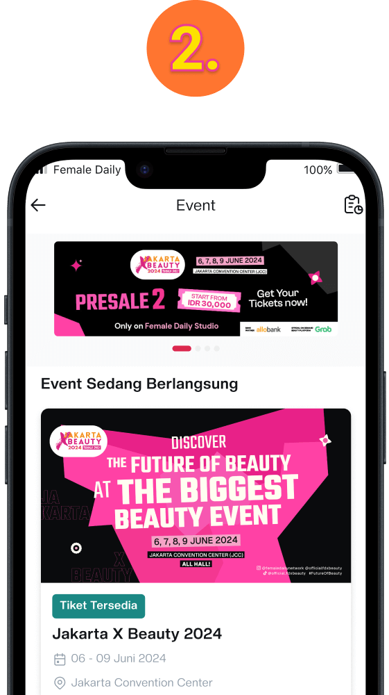Pilih event yang sesuai dengan jenis tiket yang telah kamu beli