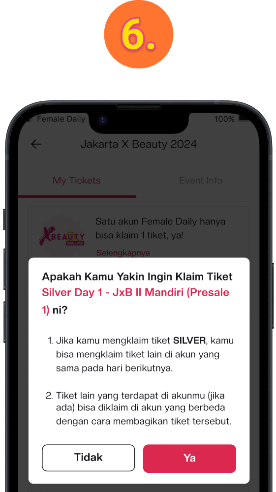 Untuk klaim tiket, pilih button “Ya”