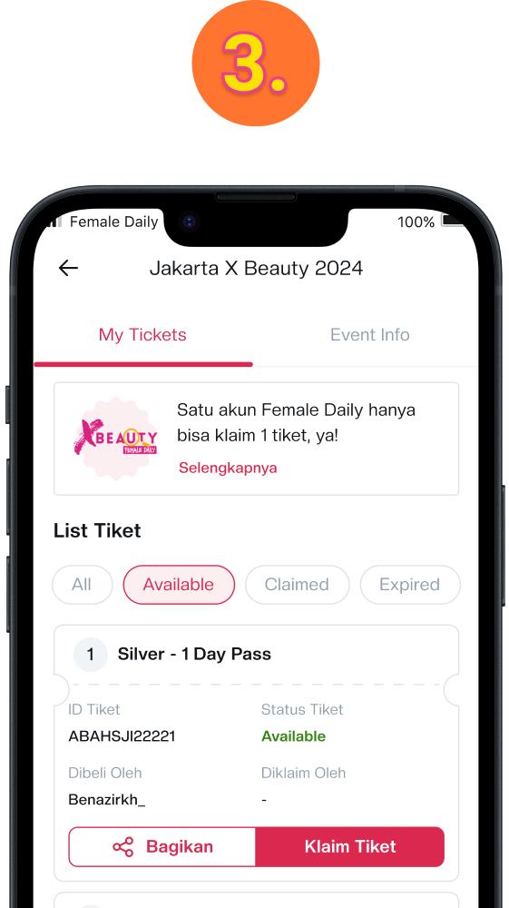 Pilih tiket yang sesuai di halaman My Tickets. Pilih "Klaim Tiket"