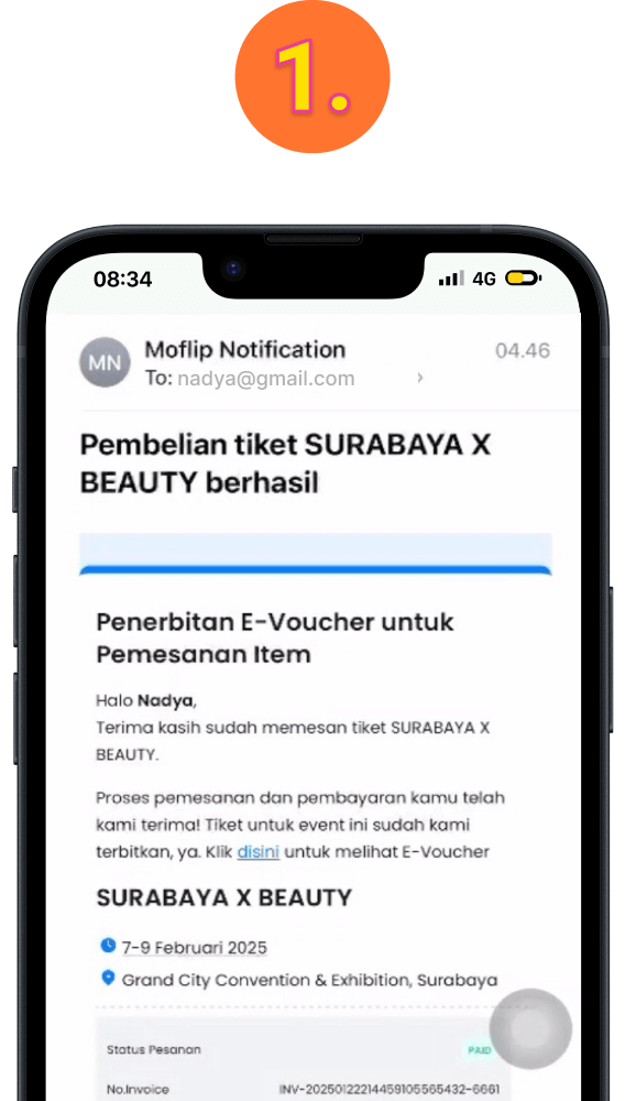 Buka email pembelian tiket