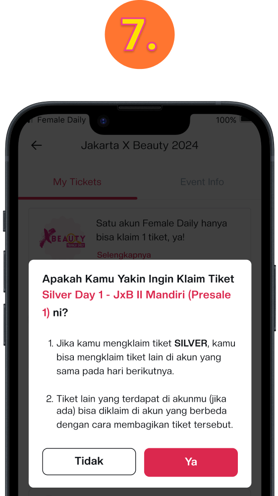 Untuk klaim tiket, pilih button “Ya”