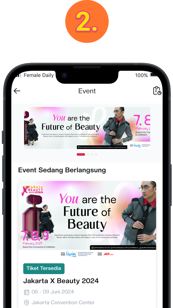 Pilih event yang sesuai dengan jenis tiket yang dibeli.