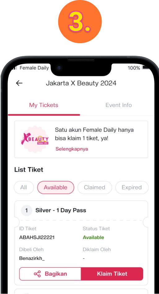 Klik tombol Share pada tiket yang ingin kamu bagikan